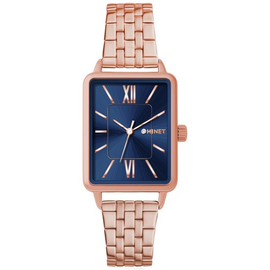 MINET Rosegold-modré dámské hodinky SIENA s rosegold ocelovým řemínkem