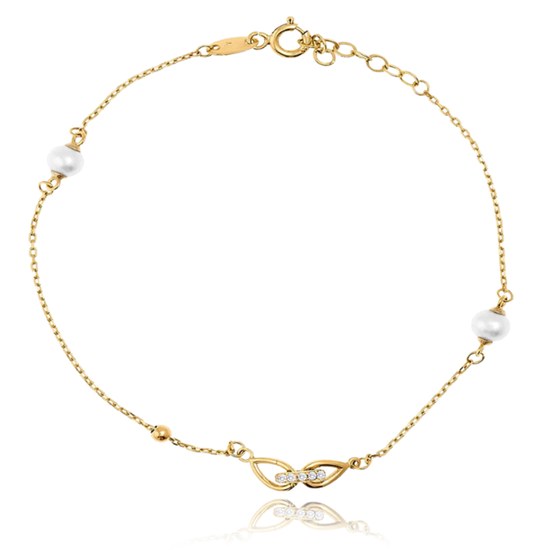 MINET Zlatý náramek s přírodními perlami a zirkony Au 585/1000 1,65g