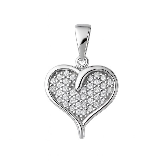 Zlatý 585/1000 přívěsek z bílého zlata se zirkony srdce 3904