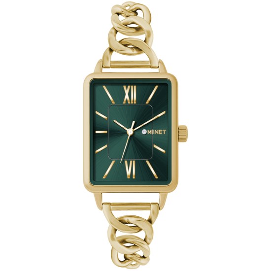 MINET Zlato-zelené dámské hodinky SIENA se zlatým ocelovým řemínkem