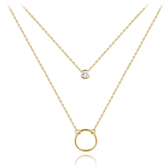 MINET Zlatý dvojitý náhrdelník kroužek s bílým zirkonem Au 585/1000 1,80g