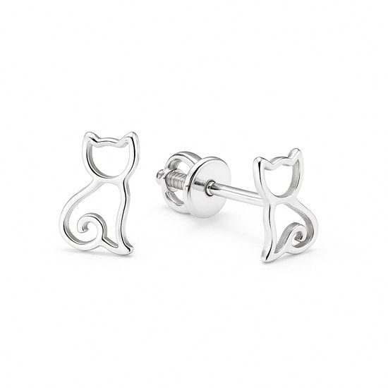 Stříbrné náušnice Kočka - šroubek