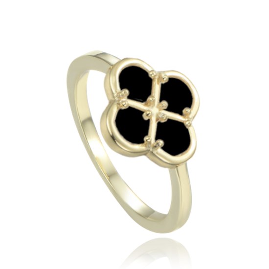 MINET Pozlacený 925/1000 stříbrný prsten čtyřlístek s černou perletí JMAS7058XR