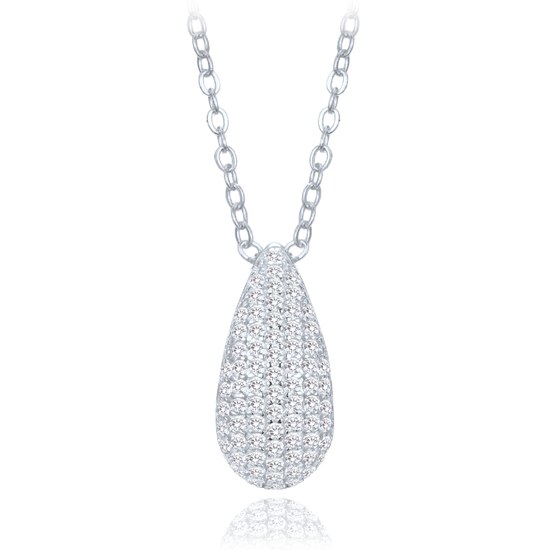 MINET Stříbrný náhrdelník kapka s bílými zirkony