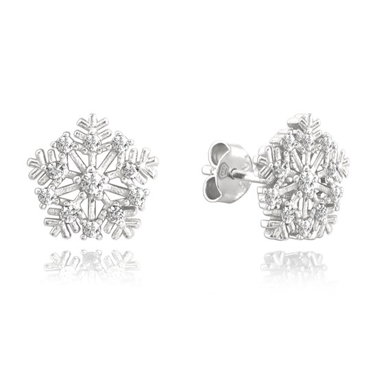 MINET Stříbrné náušnice SNĚHOVÉ VLOČKY s bílými zirkony