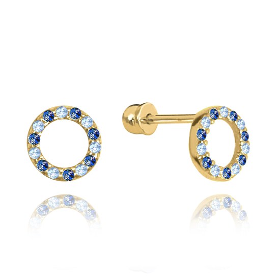 MINET Zlaté náušnice na šroubek se světle a tmavě modrými zirkony Au 585/1000 1,35g