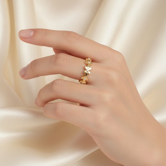 MINET Zlatý prsten kytičky s bílými zirkony Au 585/1000 JMG0282WGR