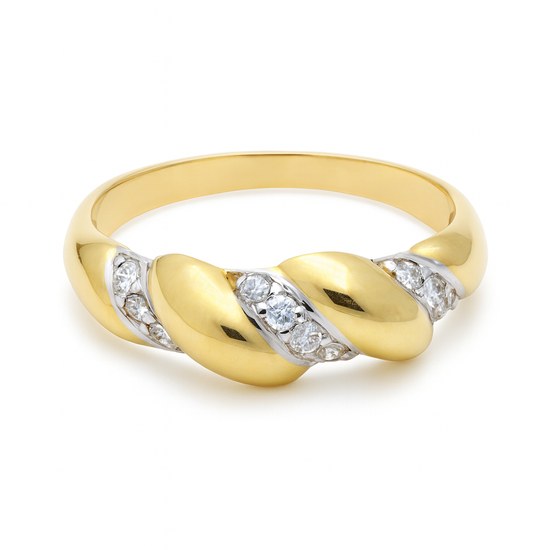 Zlatý prsten se zirkony a detaily z bílého zlata