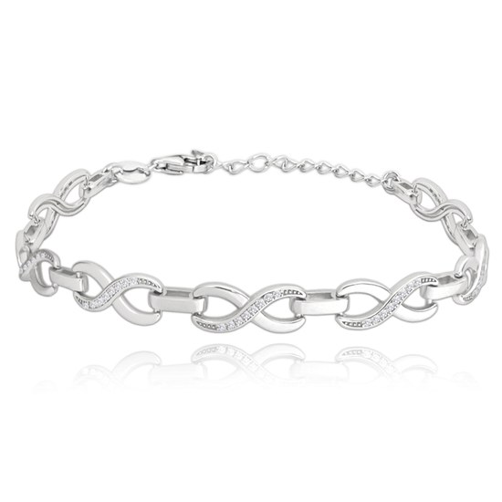 MINET Stříbrný náramek NEKONEČNO se zirkony