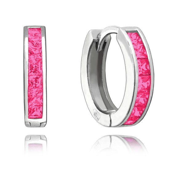 MINET Třpytivé stříbrné náušnice s velkými růžovými zirkony