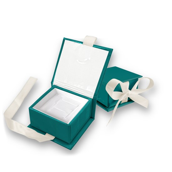 MINET Zelená magnetická krabička na šperky s béžovou stuhou - 5 x 5 x 3 cm