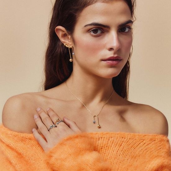 Stříbrný prsten se zlacením - kuličky Victoria Cruz A4824-BA