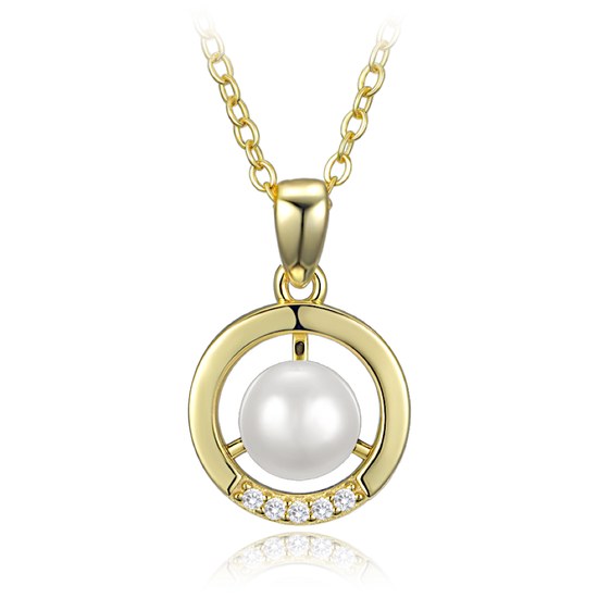 MINET Elegantní pozlacený stříbrný 925/1000 náhrdelník kroužek s perlou a zirkonem JMAS7061GN45