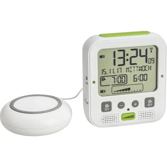 Rádiově řízený budík s vibrační jednotkou a extra hlasitým zvoněním TFA 60.2538.02 BOOM