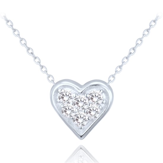 MINET Stříbrný náhrdelník srdce s bílými zirkony