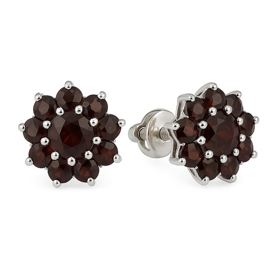 Stříbrné náušnice Kytičky s Granáty - šroubek