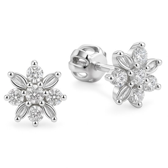 Stříbrné náušnice Kytička se zirkony - šroubek