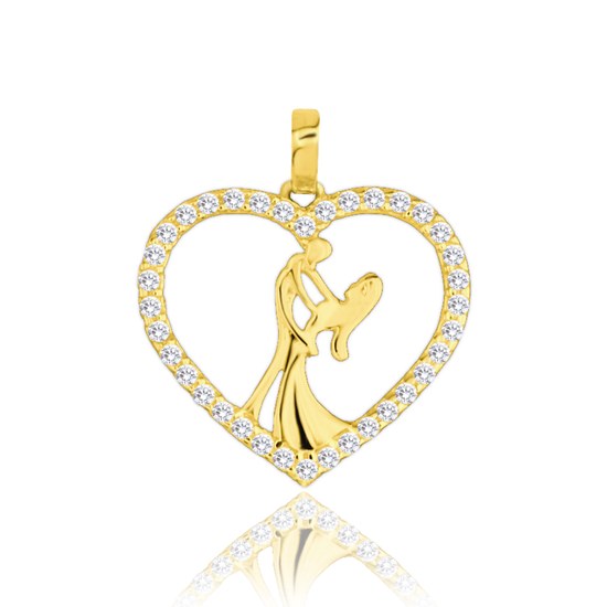 MINET Zlatý přívěs zamilovaný pár v srdci s bílými zirkony Au 585/1000 1,15g