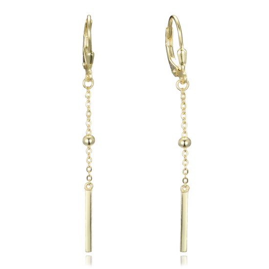 MINET Pozlacené řetízkové stříbrné visací náušnice s kuličkami a tyčkami