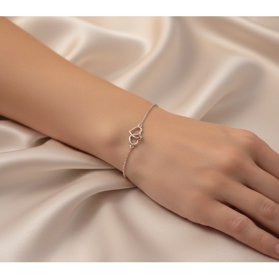 MINET Zlatý náramek z bílého zlata se srdíčky Au 585/1000 0,95g