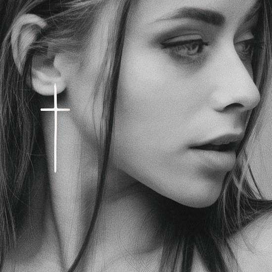 MINET Luxusní pozlacené stříbrné náušnice KŘÍŽE