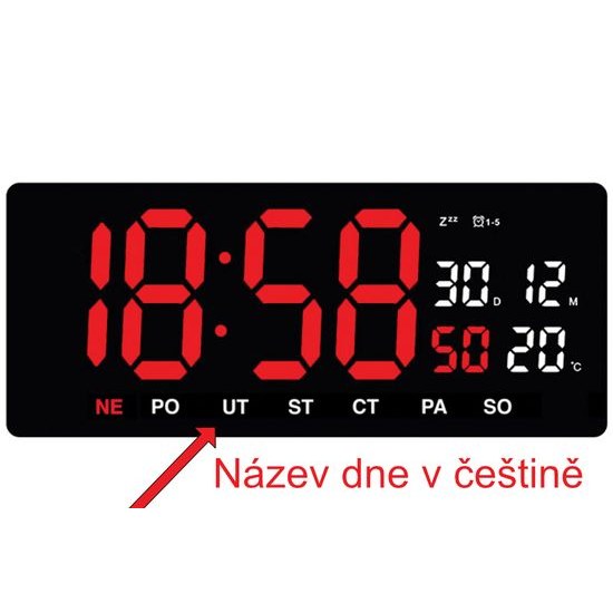 JVD DH3604.3 - Digitální stále svítící hodiny s datumem a dnem v týdnu v češtině