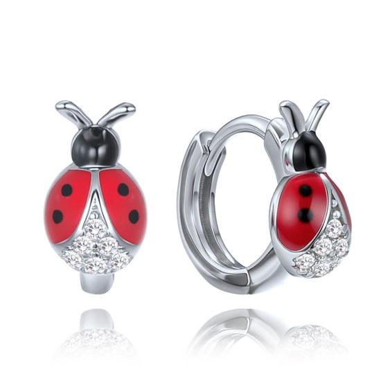 MINET Dětské stříbrné náušnice červené berušky vykládané zirkony