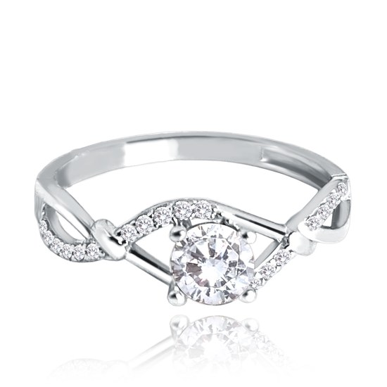 MINET Zlatý zásnubní prsten z bílého zlata s bílým zirkonem Au 585/1000