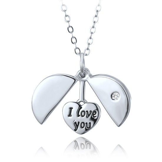 MINET Stříbrný náhrdelník s otevíracím přívěskem a srdíčkem s nápisem "I love you"