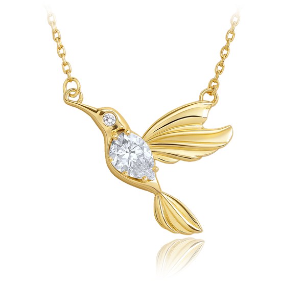 MINET Zlatý náhrdelník s kolibříkem a bílým zirkonem Au 585/1000 2,75g