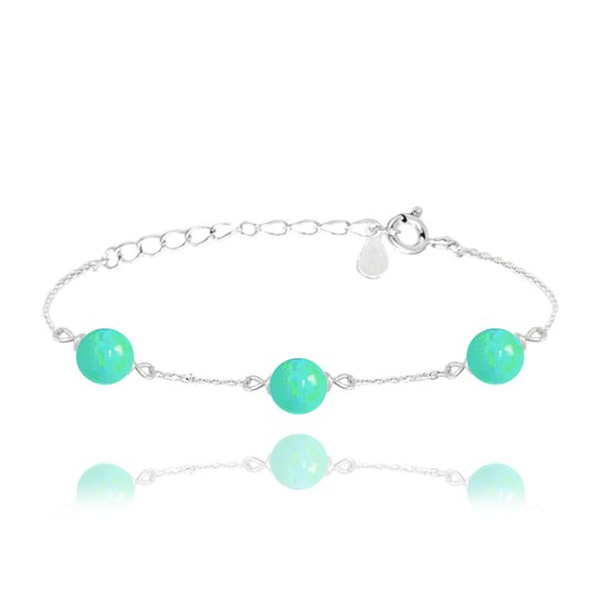 MINET Stříbrný náramek se zelenými opálky