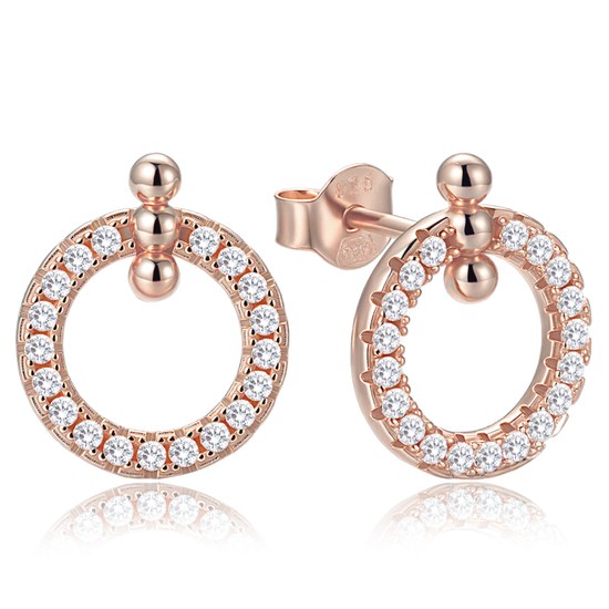 MINET Elegantní rosegold stříbrné náušnice kroužky se zirkony