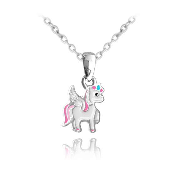 MINET Barevný stříbrný náhrdelník JEDNOROŽEC