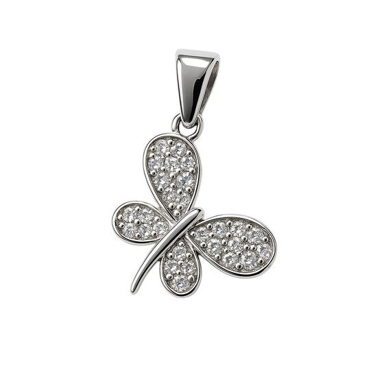 Zlatý 585/1000 přívěsek z bílého zlata se zirkony motýl 3961