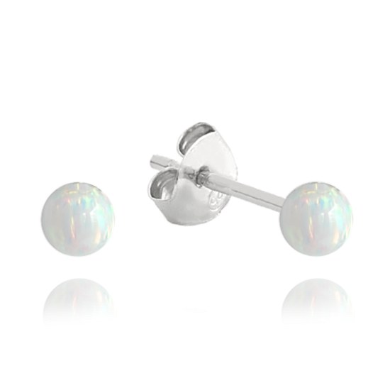 MINET Stříbrné náušnice KULIČKY s bílými opálky 3mm