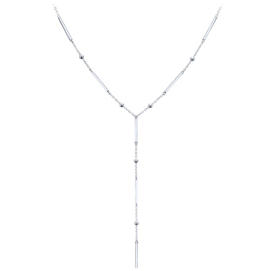 MINET Elegantní stříbrný náhrdelník s tyčkami, kuličkami a visícím řetízkem