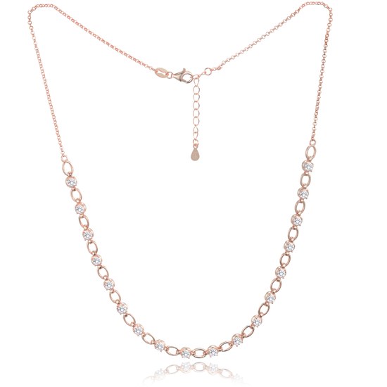 MINET Rose gold elegantní stříbrný náhrdelník s bílými zirkony