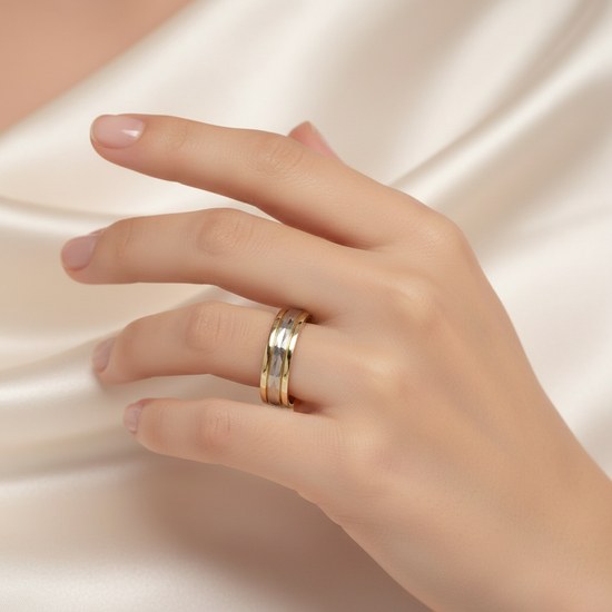 Zlatý 585/1000 snubní prsten dvoubarevný