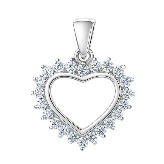 Zlatý 585/1000 přívěsek z bílého zlata se zirkony srdce 3969