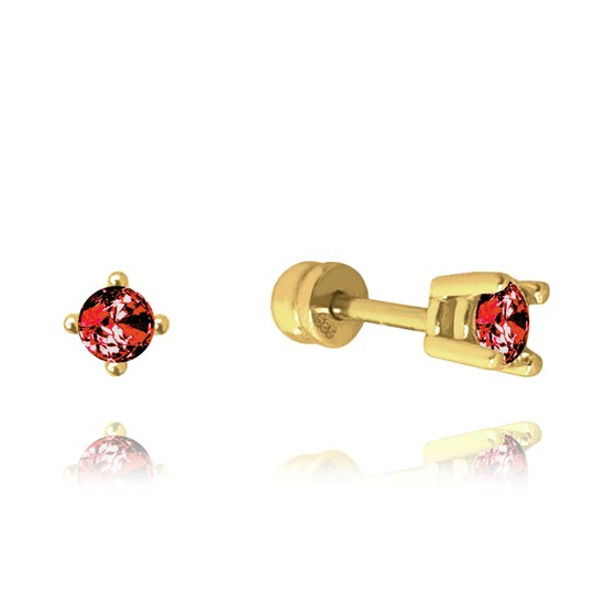 MINET Zlaté náušnice na šroubek s červenými zirkony Au 585/1000 1,15g