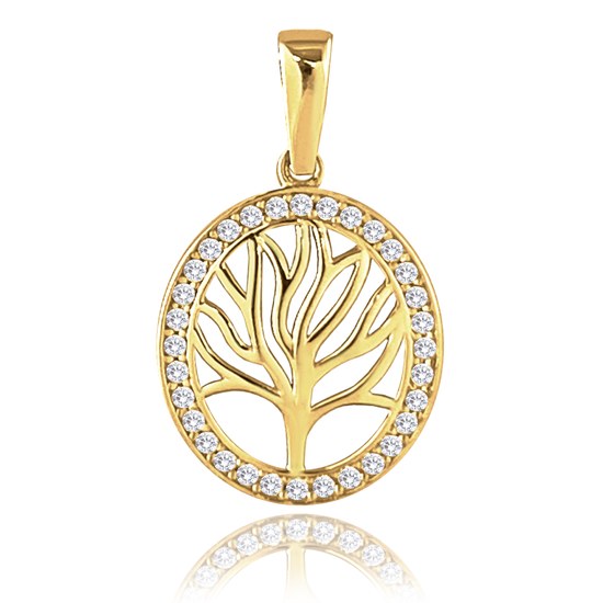 MINET Zlatý přívěs strom života s bílými zirkony Au 585/1000 1,55g