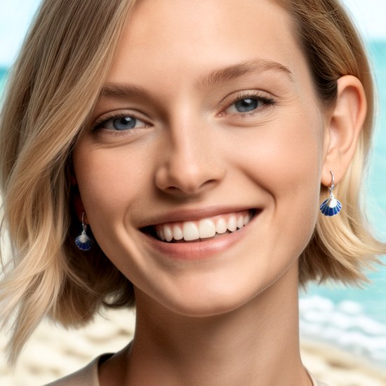 MINET Stříbrné náušnice modrá mušle s perličkou