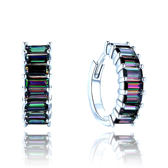 MINET Luxusní stříbrné náušnice s různobarevnými zirkony