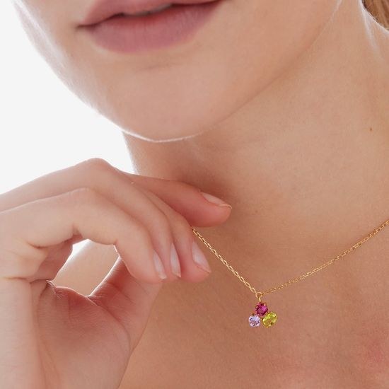 Victoria Cruz A4906-MDG - stříbrný náhrdelník s barevnými kameny - zlacený