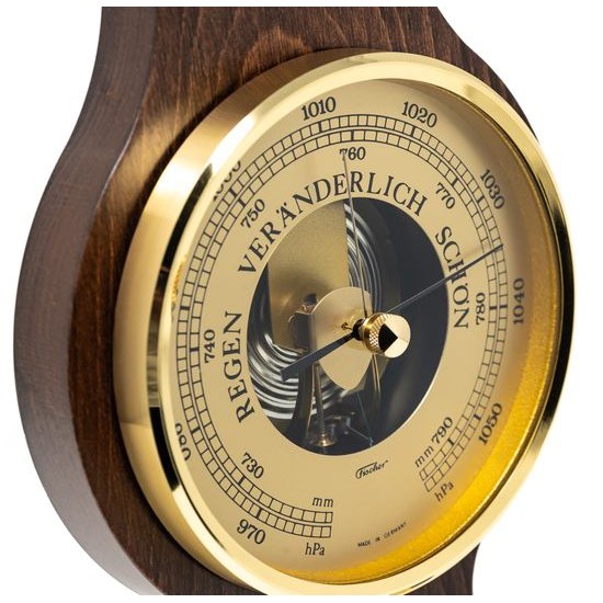 Barometr s teplměrem a vlhkoměrem na dřevěné podložce 6699-12