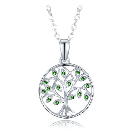 MINET Stříbrný náhrdelník strom života s zelenými zirkony