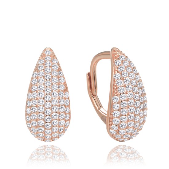 MINET Rose gold stříbrné náušnice kapky s bílými zirkony
