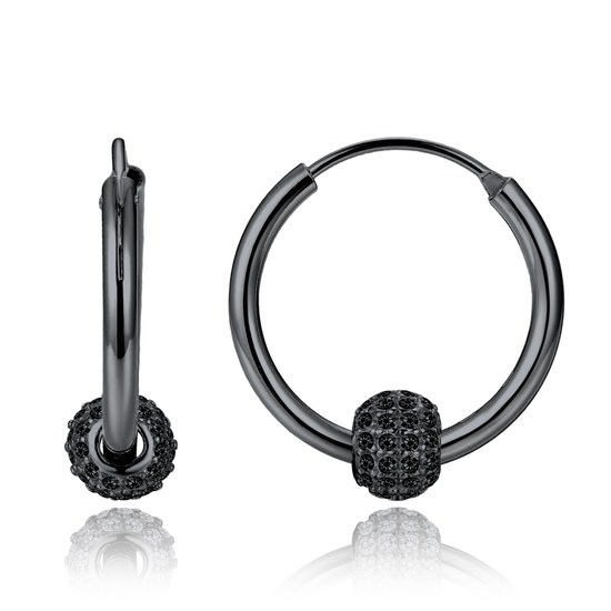 MINET Elegantní černě rhodiované stříbrné náušnice se zirkony