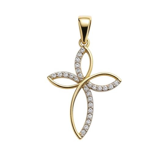Zlatý 585/1000 přívěsek se zirkony křížek 3783
