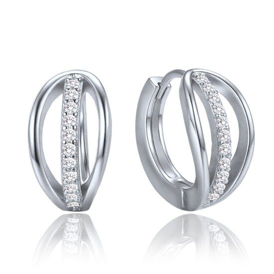 MINET Stříbrné náušnice kroužky s bílými zirkony